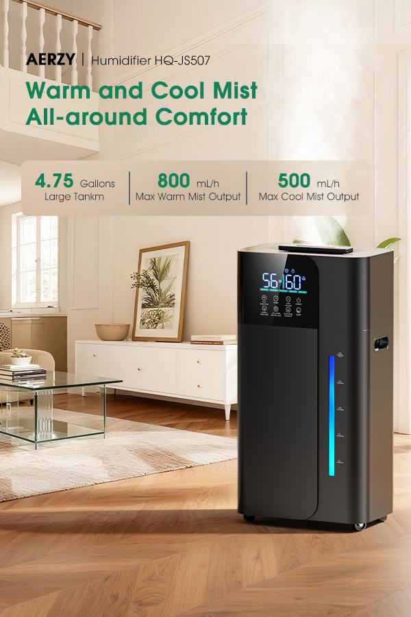 18L/4.7Gal Smart Humidifier Large Room, Warm & Cool Mist Humidifier for Bedroom, Up to 2500 sq ft Whole House Coverage, 800mL/h Output, Top Fill, 24H Timer, 70H Runtime, Humidifier for Home, Plant