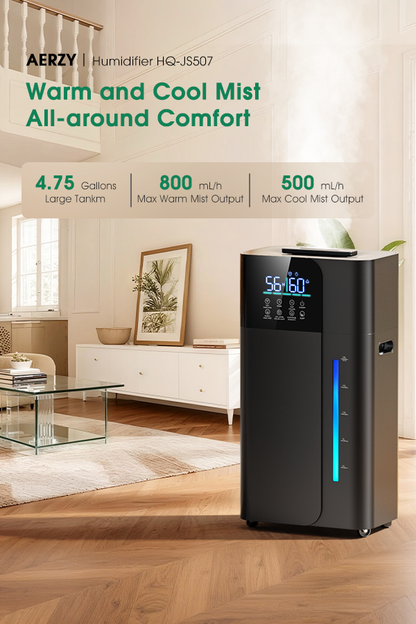 18L/4.7Gal Smart Humidifier Large Room, Warm & Cool Mist Humidifier for Bedroom, Up to 2500 sq ft Whole House Coverage, 800mL/h Output, Top Fill, 24H Timer, 70H Runtime, Humidifier for Home, Plant