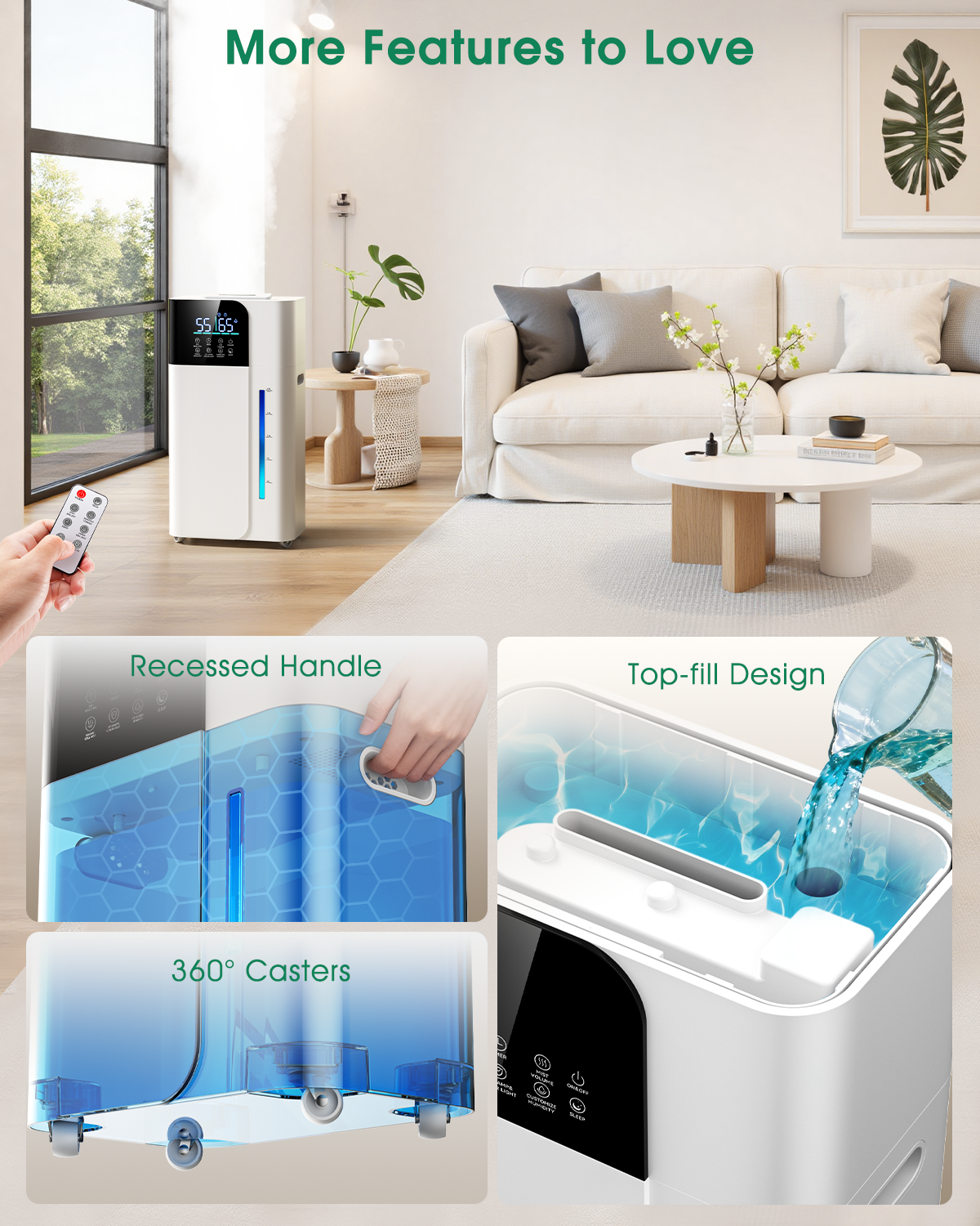 18L/4.7Gal Smart humidifier large room, Warm & Cool Mist humidifiers, 800mL/h Mist Output, 2500ft² Coverage, 24H Timer, Top Fill, 60-Hour Runtime, Air Humidifier for Bedroom, Home, Baby and Plants