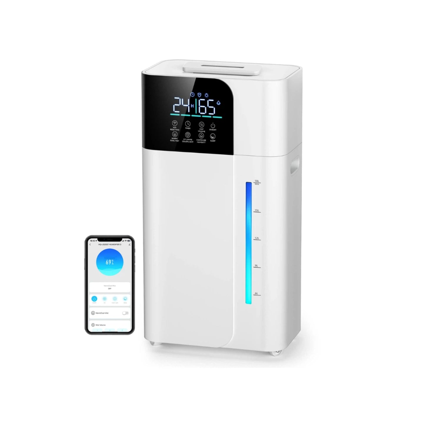18L/4.7Gal Smart humidifier large room, Warm & Cool Mist humidifiers, 800mL/h Mist Output, 2500ft² Coverage, 24H Timer, Top Fill, 60-Hour Runtime, Air Humidifier for Bedroom, Home, Baby and Plants