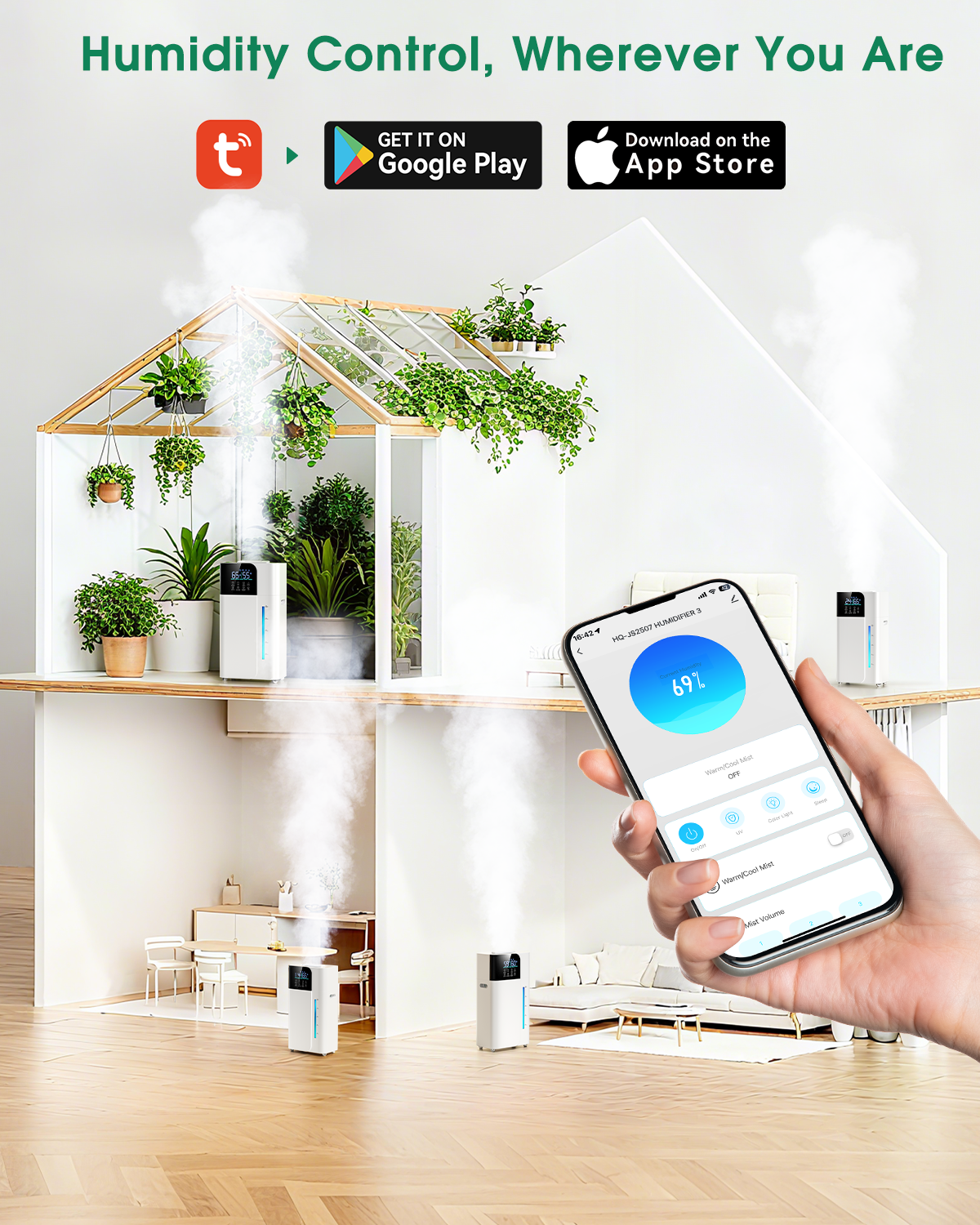 18L/4.7Gal Smart humidifier large room, Warm & Cool Mist humidifiers, 800mL/h Mist Output, 2500ft² Coverage, 24H Timer, Top Fill, 60-Hour Runtime, Air Humidifier for Bedroom, Home, Baby and Plants
