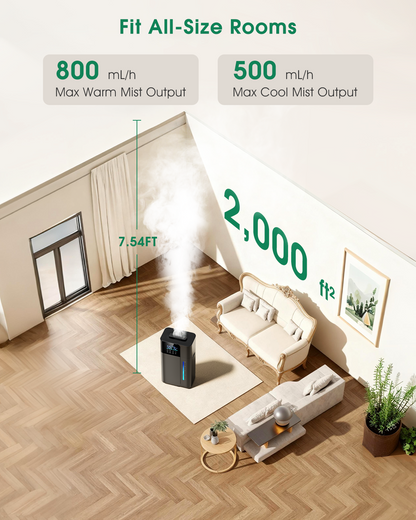 18L/4.7Gal Smart Humidifier Large Room, Warm & Cool Mist Humidifier for Bedroom, Up to 2500 sq ft Whole House Coverage, 800mL/h Output, Top Fill, 24H Timer, 70H Runtime, Humidifier for Home, Plant