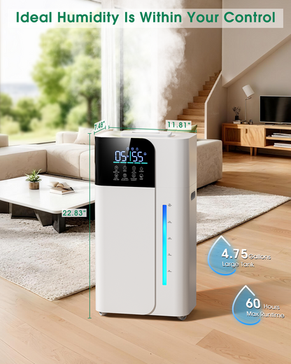 18L/4.7Gal Smart humidifier large room, Warm & Cool Mist humidifiers, 800mL/h Mist Output, 2500ft² Coverage, 24H Timer, Top Fill, 60-Hour Runtime, Air Humidifier for Bedroom, Home, Baby and Plants