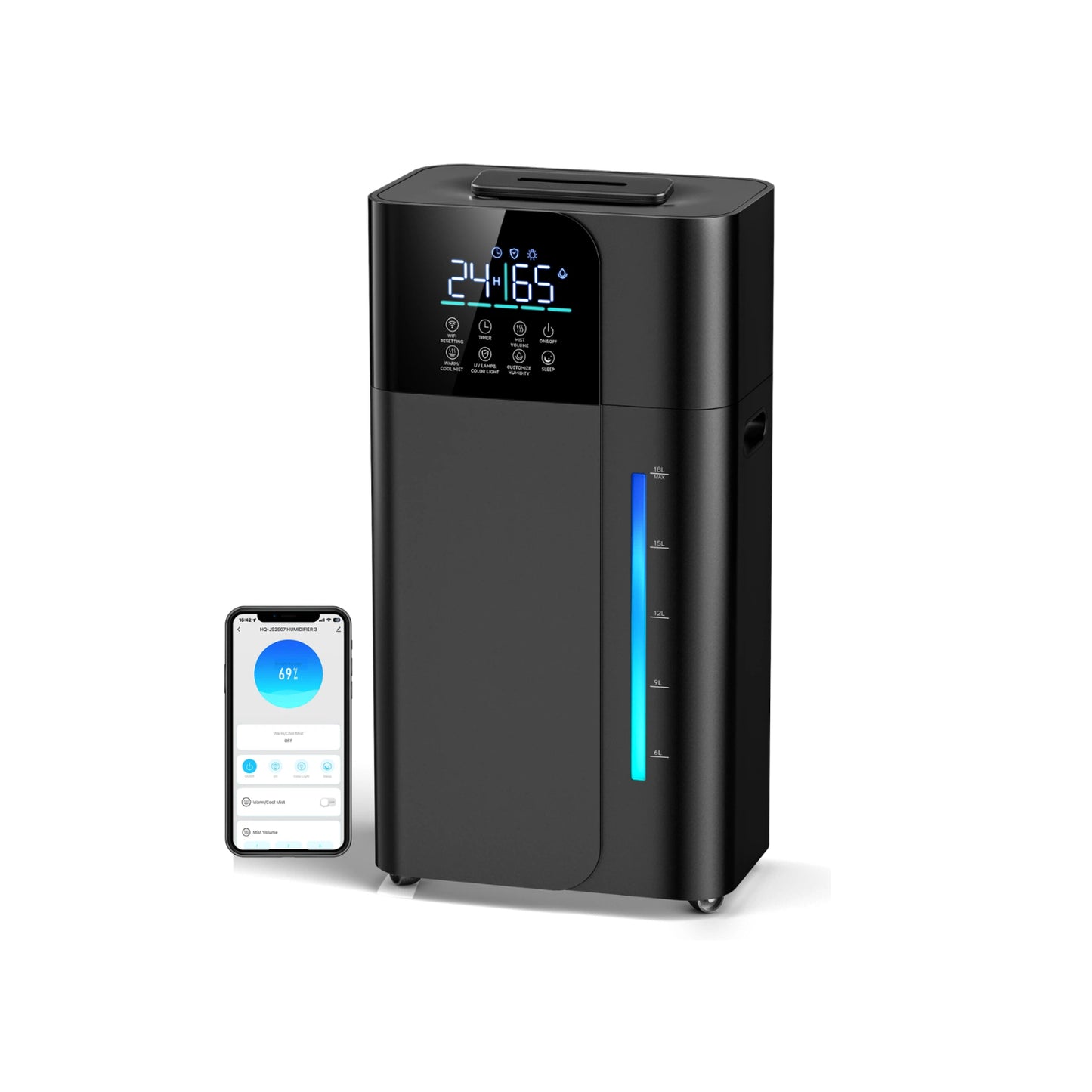 18L/4.7Gal Smart Humidifier Large Room, Warm & Cool Mist Humidifier for Bedroom, Up to 2500 sq ft Whole House Coverage, 800mL/h Output, Top Fill, 24H Timer, 70H Runtime, Humidifier for Home, Plant