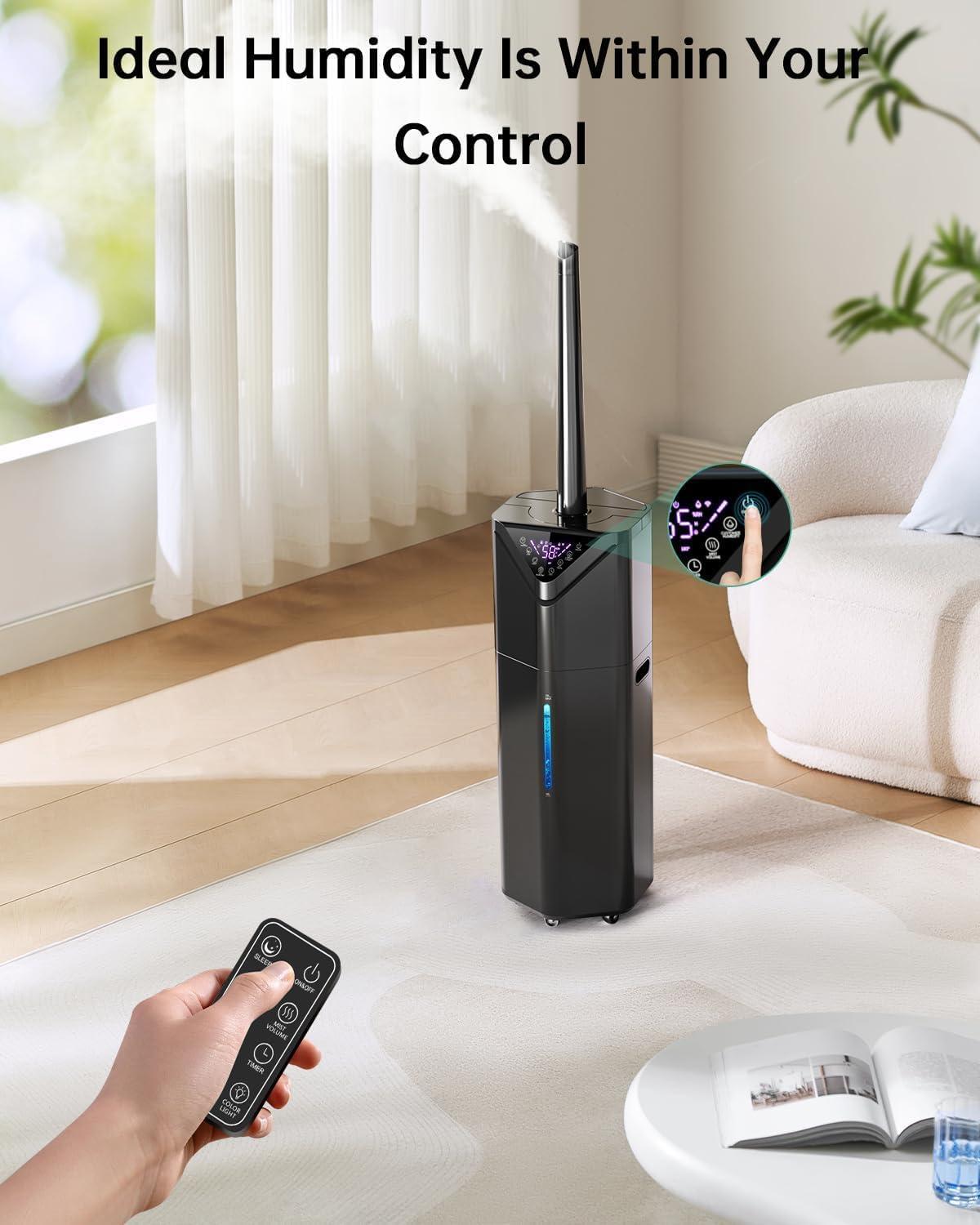 5Gal Smart Humidifier Large Room up to 2800ft², 1000mL/h, APP & Remote Control, 180° Auto Rotating Nozzle, 24H Timer, 60H Supersized Cool Mist Humidifiers for Whole House Home Office Plants
