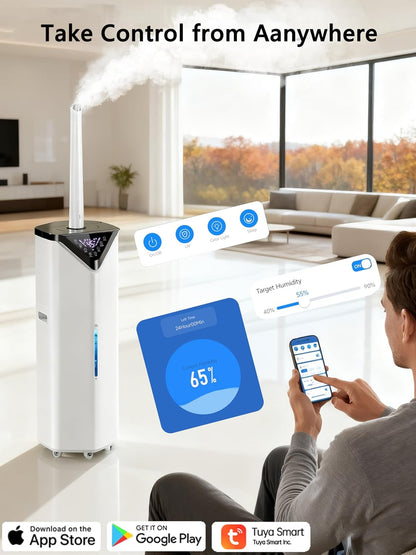 5Gal Smart Humidifier Large Room up to 2800ft², 1000mL/h, APP & Remote Control, 180° Auto Rotating Nozzle, 24H Timer, 60H Supersized Cool Mist Humidifiers for Whole House Home Office Plants